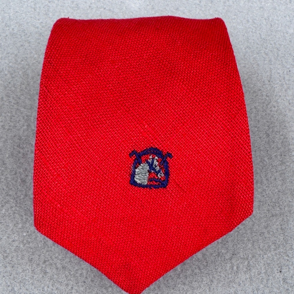 Chaps Ralph Lauren Tie Mens OS Red Linen Embroidered Horse Head Preppy Classic